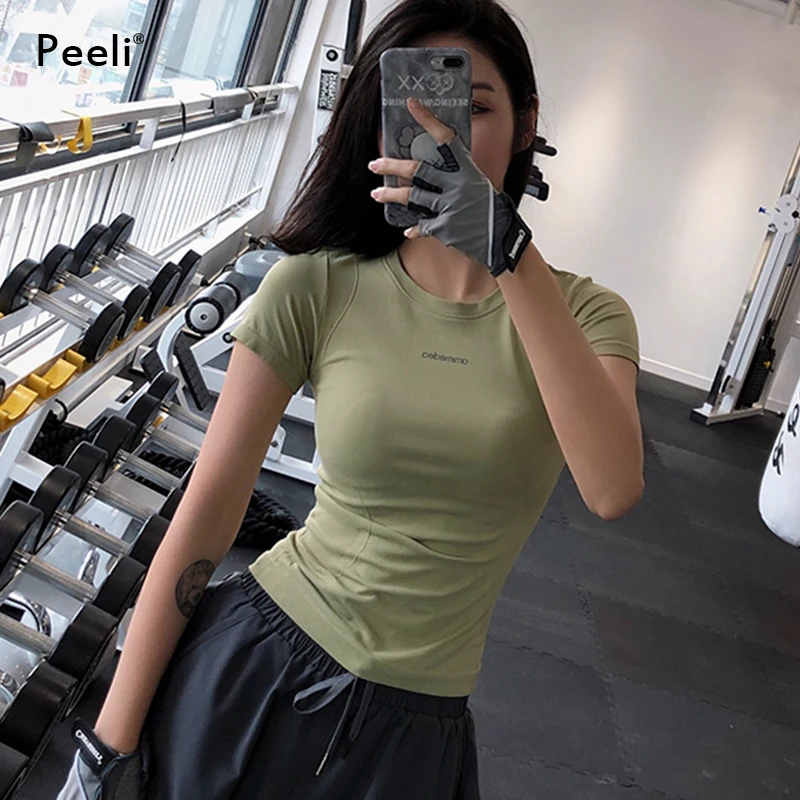 Peeli Short Sleeve Running Shirts Gym Breathable Yoga Tops T Shirts Sports Jersey Women Tank Top Fitness Female Sportswear sports t shirt yoga top yoga shirt sports shirt sports tank
