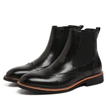 

Cowhide Nappa Man's Leather Boots Men Botines Work Shoes Wedding Shoes Hombre Cowhide Pointed Toe Ankle Genuine Leather Rubber