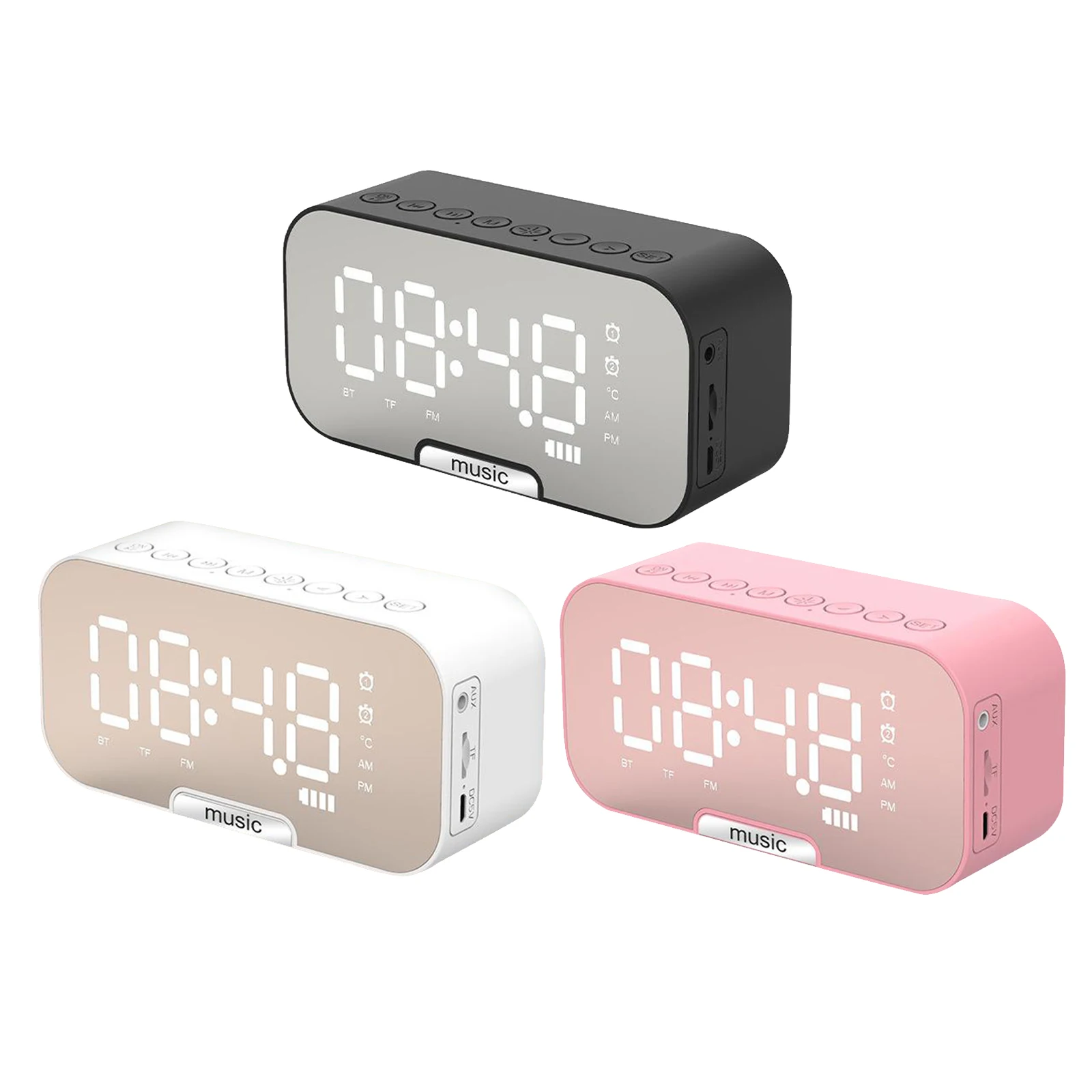 Poratable LED Mirror Digital Alarm Clock Bluetooth MP3 Wireless FM Radio E9R3 