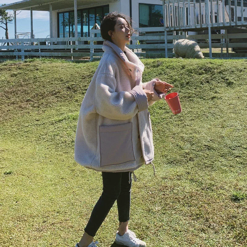 

Reversible 2020 Winter New Style Lamb Suit Coat Women's Korean-style Loose-Fit INS Hong Kong Style Cotton Coat Cotton-padded Clo