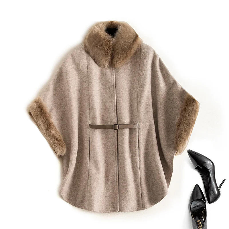 

Wind Mall Withdraw Label-Cut Foreign Trade Big Brand Export Discount Winter Crew Neck Fur Collar Mid-Length Woolen Coat