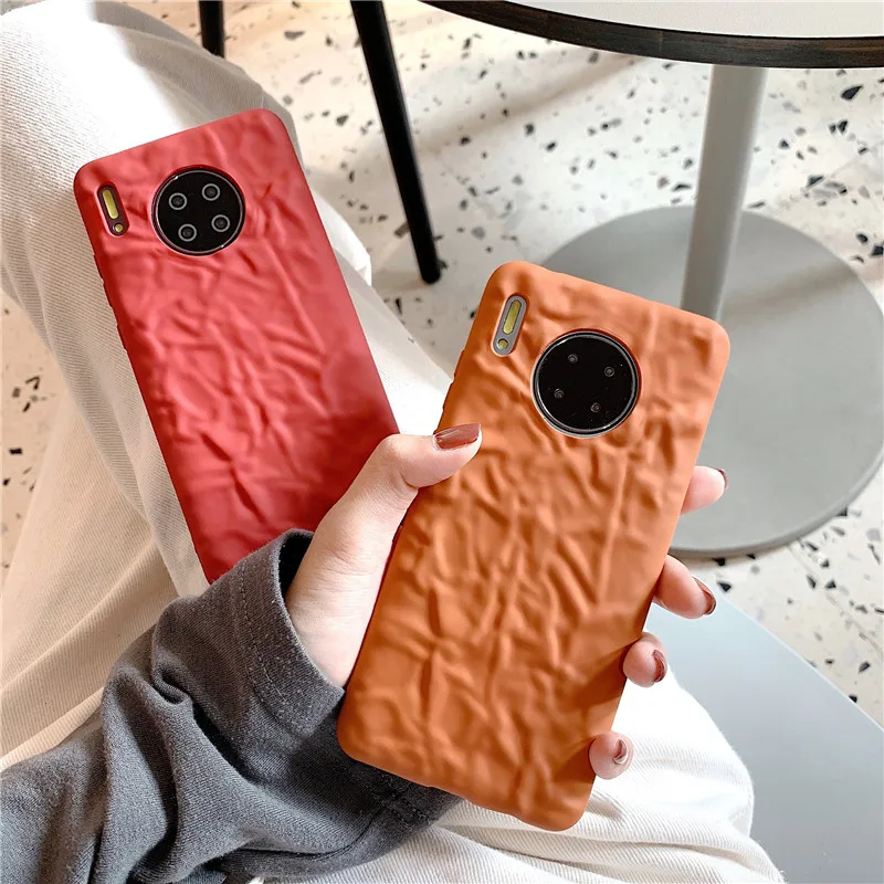 

Fashion Folds Texture Orange Color Cover Silicone Phone Cases For Huawei Honor 10 20 9X P20 P30 Mate 20 30 Pro Nova 3 4 5 Capa