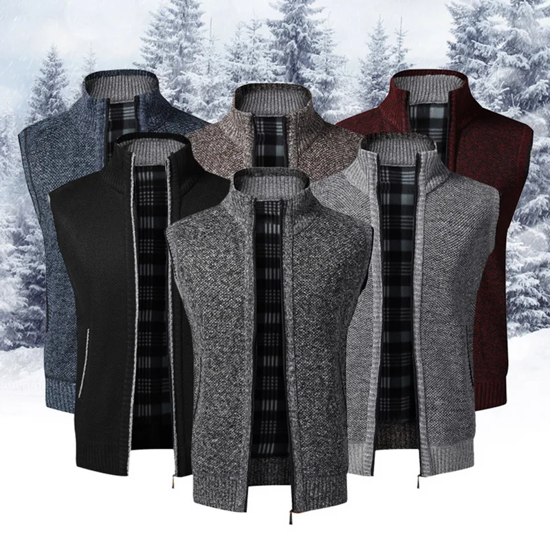 2020 Autumn Winter Men Sweater Coat Warm Sleeveless Zipper Cardigan Men Knitted Vest Sweatercoat Casual Plaid Knitwear 2020 Autumn Winter Men Sweater Coat Warm Sleeveless Zipper Cardigan Men Knitted Vest Sweatercoat Casual Plaid Knitwear
