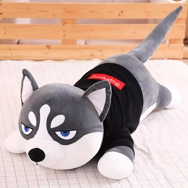 New Lovely Funny Dressed Husky Stuffed Doll Stripe Sweater Soft Husky Lying Plush Toy Grey/Black Dog Animals Kids Birthday Gift - Цвет: 4