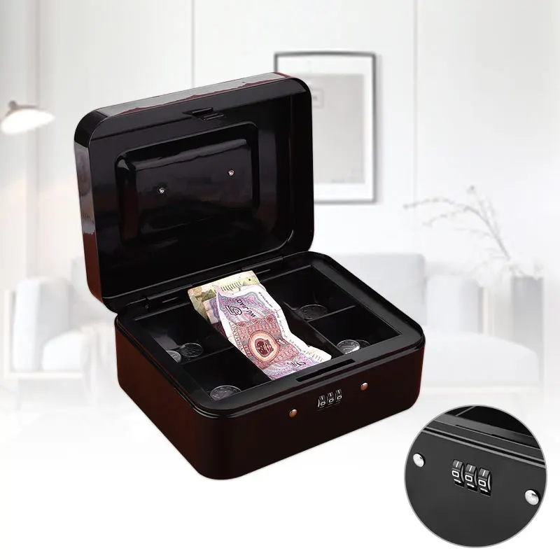 

Mini Petty Cash Portable Money Box Convenient Metal deposit safe password box Lock Lockable Safe Small Fit for House Decoration