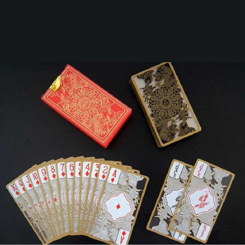 

55pcs/set durable waterproof half transparent pvc plastic poker set magic playing cards deck dragon novelty high quality gift