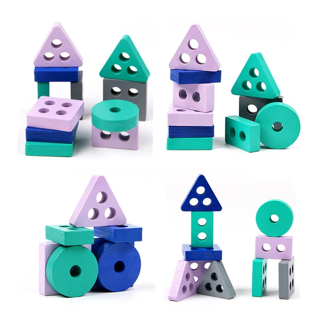 Wooden Montessori Toy Educational Building Blocks Toys Macaroon Column Color Shape Match Stacking Block Puzzle Children Toy  DDJ 5