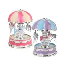 Мини пластиковая карусель музыкальная шкатулка красочный светильник прикроватная настольная декорация для детей на год, день рождения, фестиваль, свадебные подарки