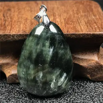 

100% Natural Green Seraphinite Stone Pendant For Woman Lady Man 33x24x9mm Beads Silver Crystal Water Drop Gemstone Jewelry AAAAA