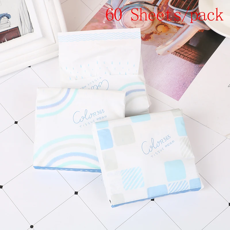 

60Pcs/Pack 3 Ply Disposable Facial Paper Tissues Thickened Cute Colorful Cartoon Printing Napkins Portable Car Home Party Decor