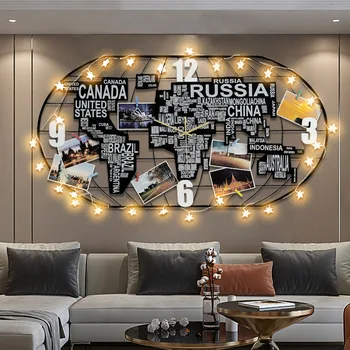 

Large Metal World Map Wall Clock with LED Lgiht Luminous Wall Decorations Living Room 3d Acrylic Wall Clocks Home Decor Metal