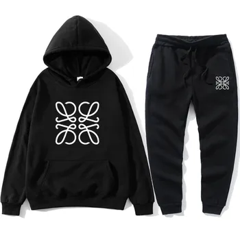 

New Autumn Men Sets Fashion Pullover Hoodie Sweatpants Two-Piece Suit Cotton Black Print Hoodie Set Casual Sports Men Clothing