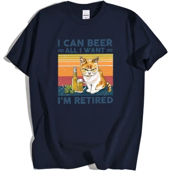 

I Can Beer All I Want Cat Drink Print T-Shirts Man Simplicity Sweat Tshirt Loose Summer Tshirt Comfortable Cotton T-Shirt Men