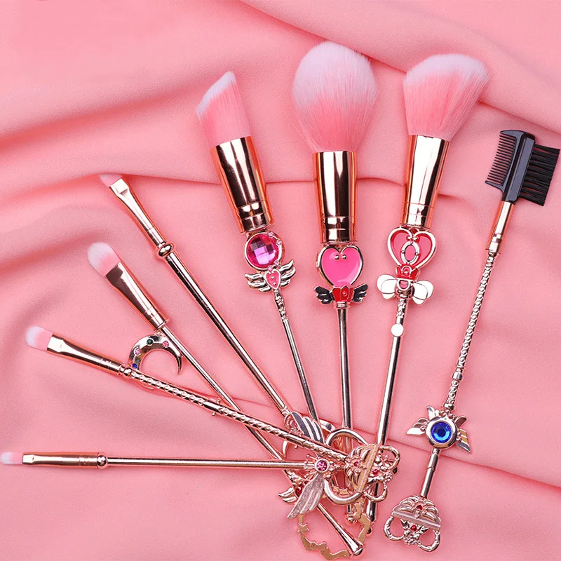 

Sailor Moon Card Captor Sakura Pretty Makeup Tool Brush 8pcs Set Blush Eye Shadow Concealer Christmas Gift for Girl Cosplay