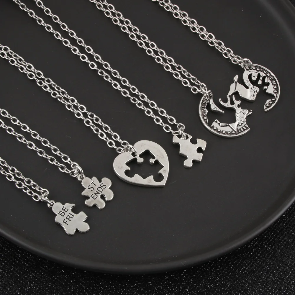 Personalized Joining Heart BFF Friendship Necklaces (4 Necklaces) - 4  Engravings