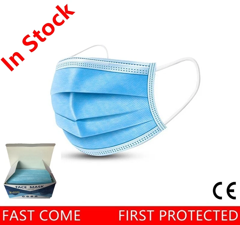 

3-layer mask 50pcs Face Mouth Masks Non Woven Disposable Anti-Dust Meltblown cloth Masks Earloops Masks CE With Box