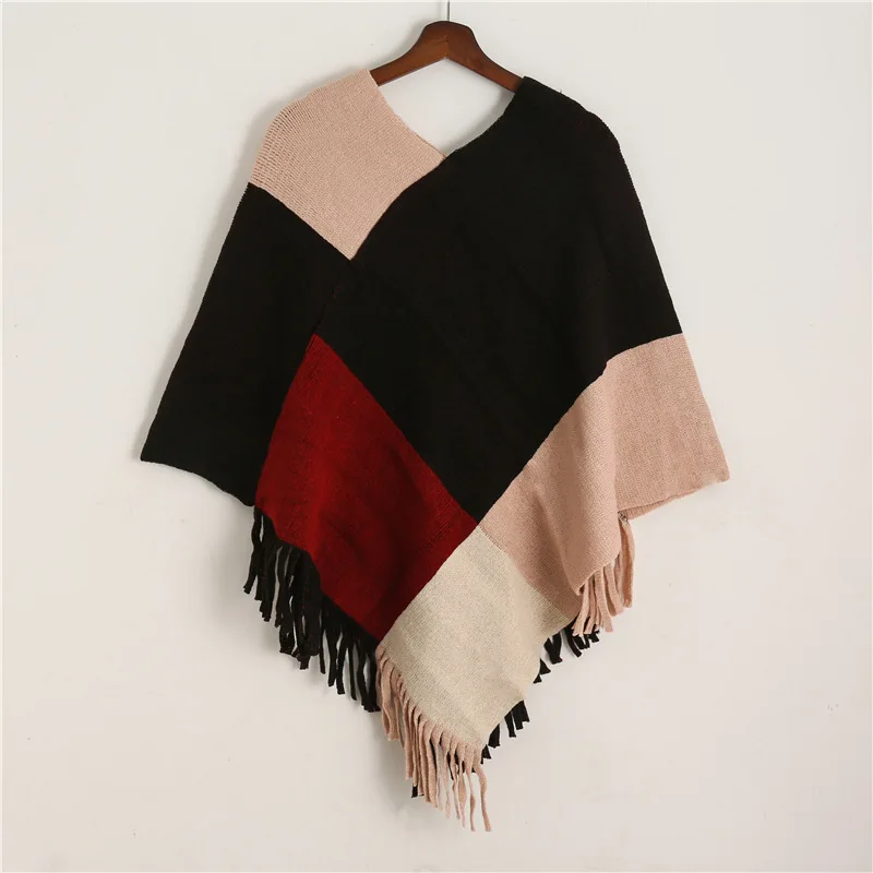 Fashion Winter Scarf for Women Wool Knitted Feel Poncho Capes Scarves Soft Warm Shawl Lady Cashmere Warps Stole - Цвет: P02-4