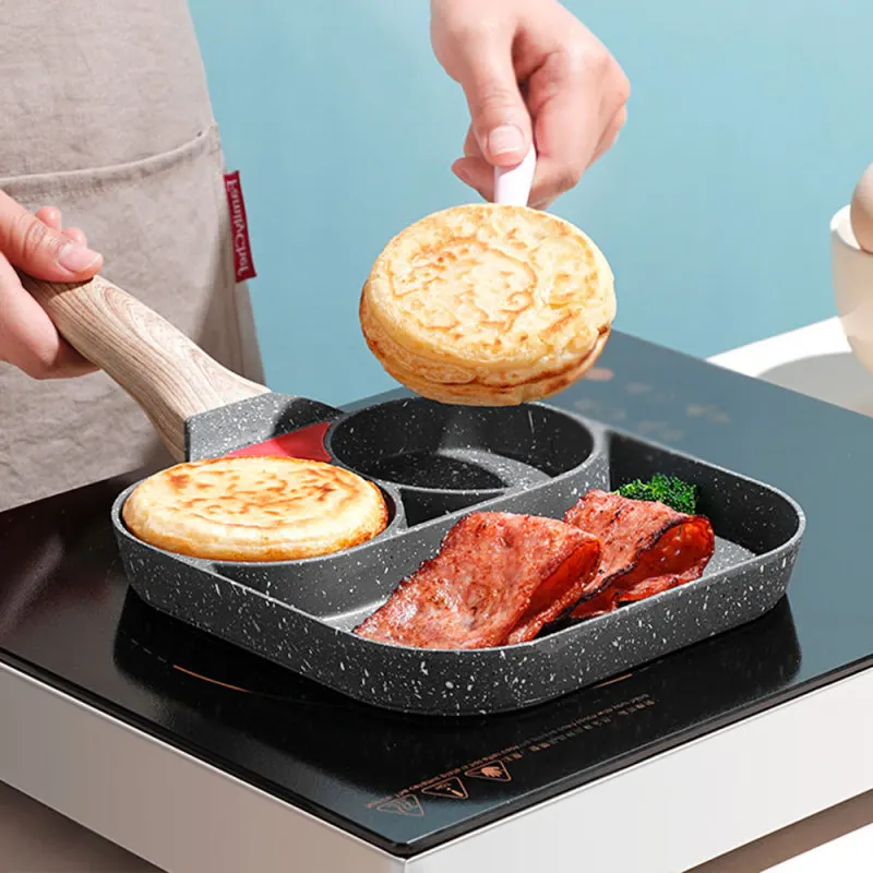 3-hole Non-stick Omelet Pan for Burger Eggs Ham PanCake Maker Frying Pans 