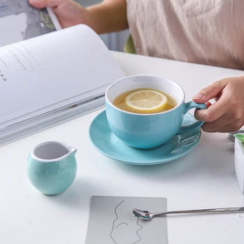 

European Ceramic Red Coffee Cup Set Large Tea Cups Japanese Style Ceramic Espresso Cups High Quality Teacup And Saucer II50BYD