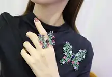 

Super Beautiful S925 Sterling Silver Inlaid Zircon Electroplating Black Gold Beautiful Dream Flower Butterfly Ring Open Brooch