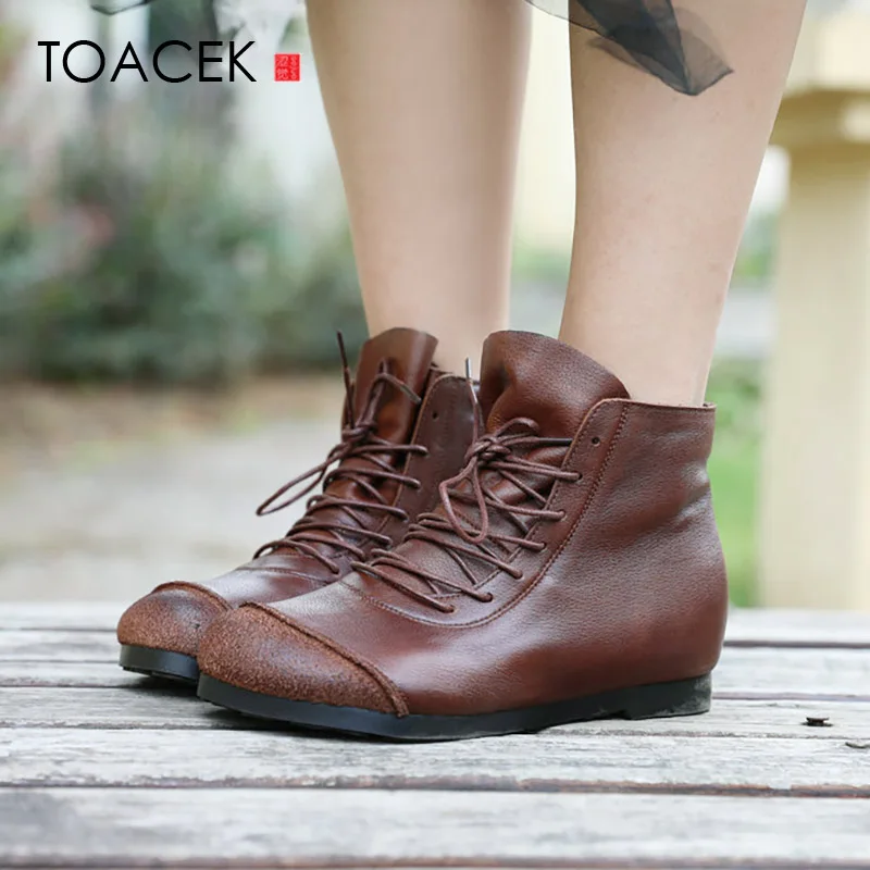 

2019 strap all-match girls' shoes, leather flat boots, spring and autumn single boots, low-heeled nude boots