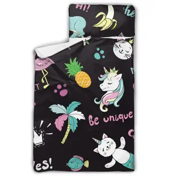 

Pop Art Unicorn Flamingo Toucan Cat Nap Mat Children's Sleeping Bag with Removable Pillow for Preschool Daycare and Sleepovers
