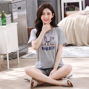 

2020 The Latest Womens Cartoon Pattern Pajamas Set Home Clothing Casual Wear Suit Short Sleeve Shorts Sleepwear Female Nightgown