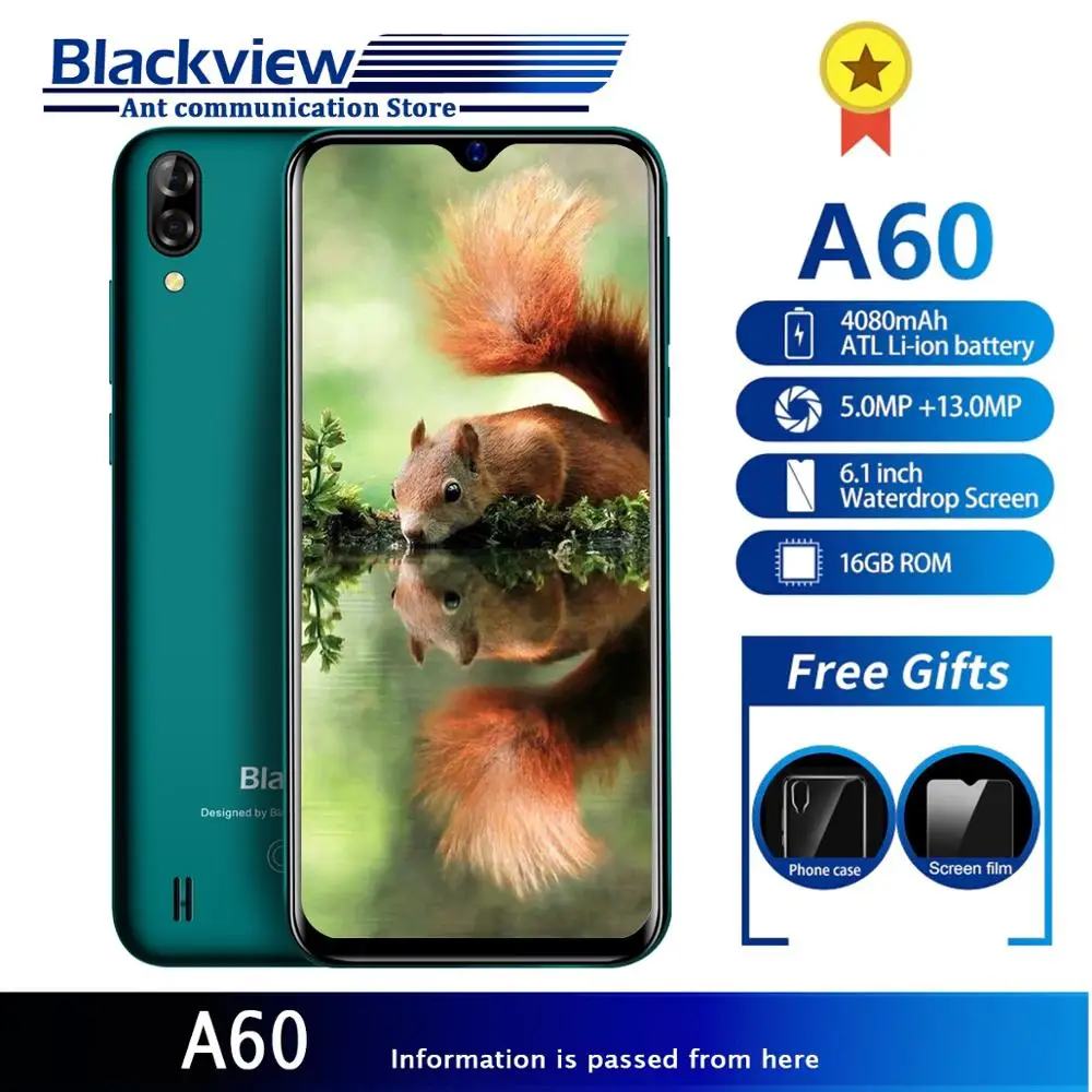 

Blackview A60 Smartphone 4080mAh Android 8.1 6.1 inch 19.2:9 Screen 13.0MP Dual Rear Camera 3G Mobile Phone 1GB+16GB Quad Core