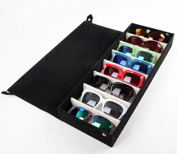 

Sunglasses Storage Box Organizer Modern Design Black 8 Compartment Fabric Watch Display Case