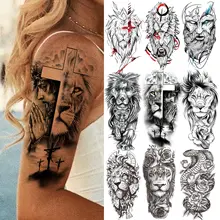  Cross Lion Temporary Tattoos For Women Men Kids Adult Black Snake God Tatoos Realistic Fake Evil Demon 3D Flower Tattoo Sticker 