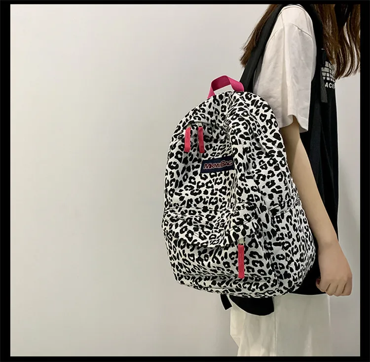 Women's Backpacks Leopard Pattern Canvas Students School Bags for Women Teenager 2021 Casual Travel Female Backpack Schoolbag