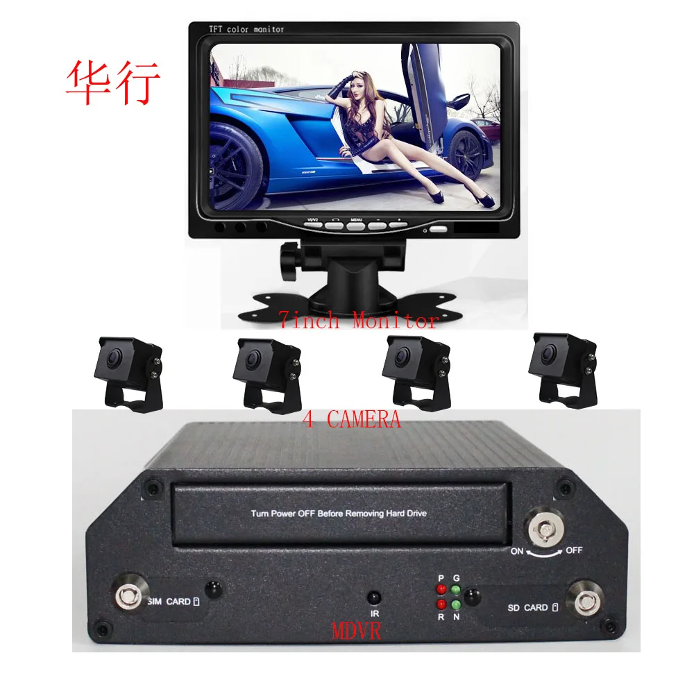Комплект мониторинга грузовика AHD HDD mdvr 4ch 720P SD mobile dvr включает 4 камеры кабеля и 7