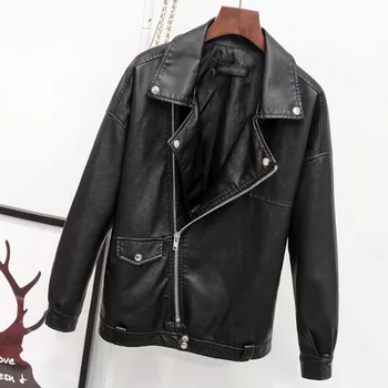

Faux Pu Leather Jacket Women Motorcycle Biker Punk Streetwear Ladies Leather Coat Plus Size Loose Jacket Female Jackets Women