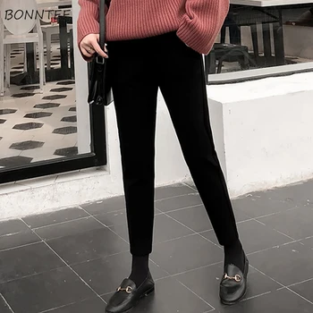 

Pants Women Simple Solid Winter Korean Style Trendy Womens Harajuku Elastic Waist Leisure Soft Ladies Daily Pencil Trousers Chic