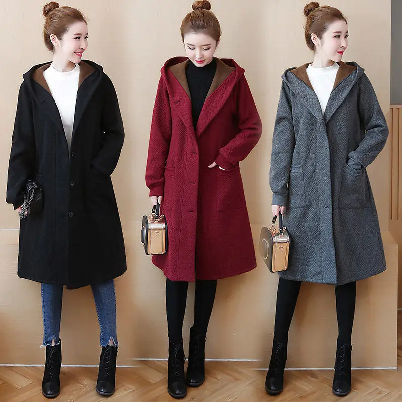 

Plus size 5XL Winter Jacket Women's Clothes Casual Hooded Thicken Coats Loose Single Breasted Cotton Blend Long Overcoat f1693