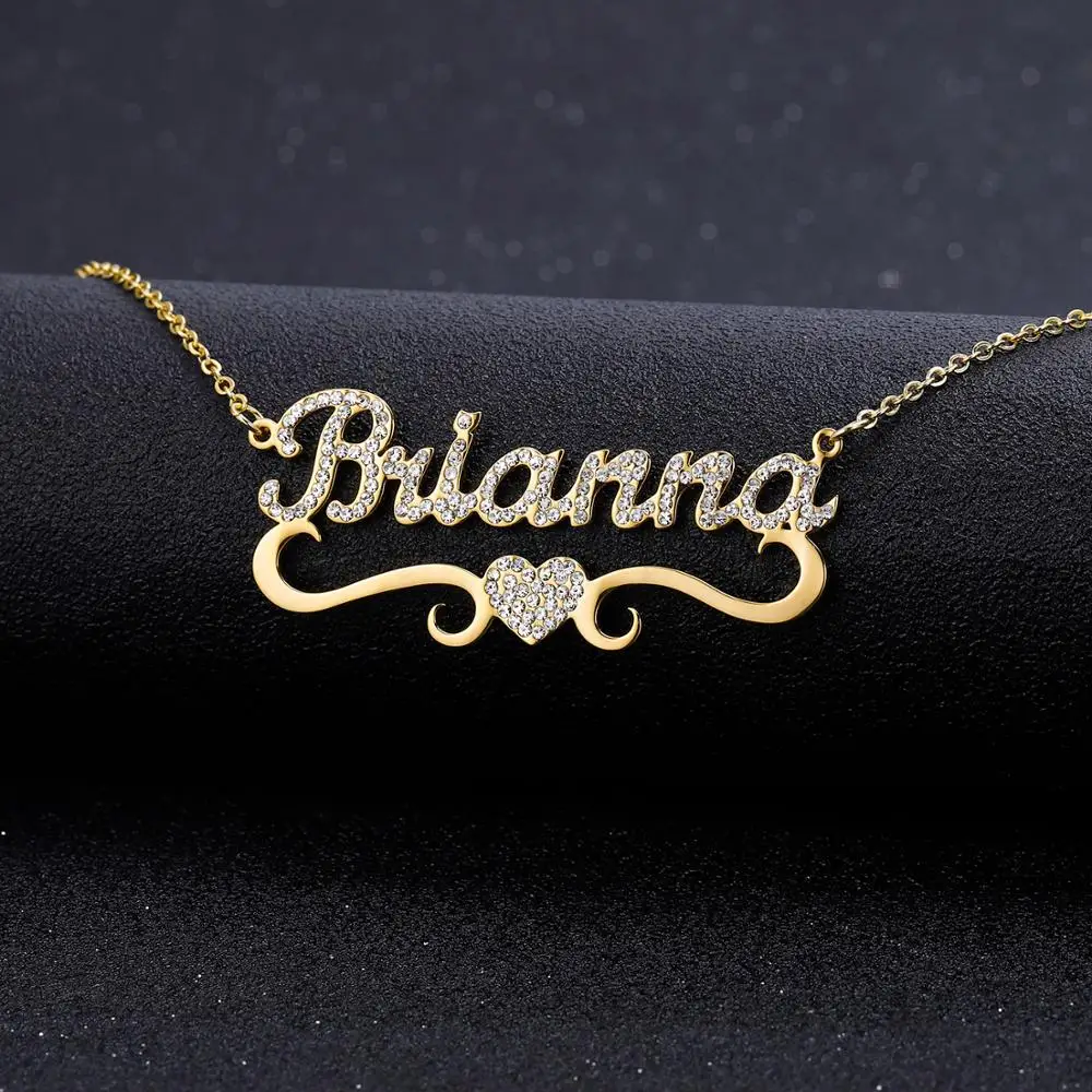 

Custom Personalized Name Necklace And Pendant Heart Shaped Bling Jewelry Iced Out Initial Necklace Customized Lady Name Necklace