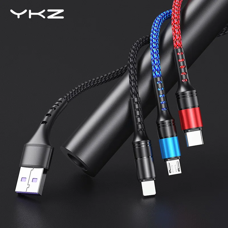 YKZ USB кабель для samsung Xiaomi apple huawei Быстрая зарядка 3 в 1 Micro USB для Android type C кабель для мобильного телефона USB-C кабель