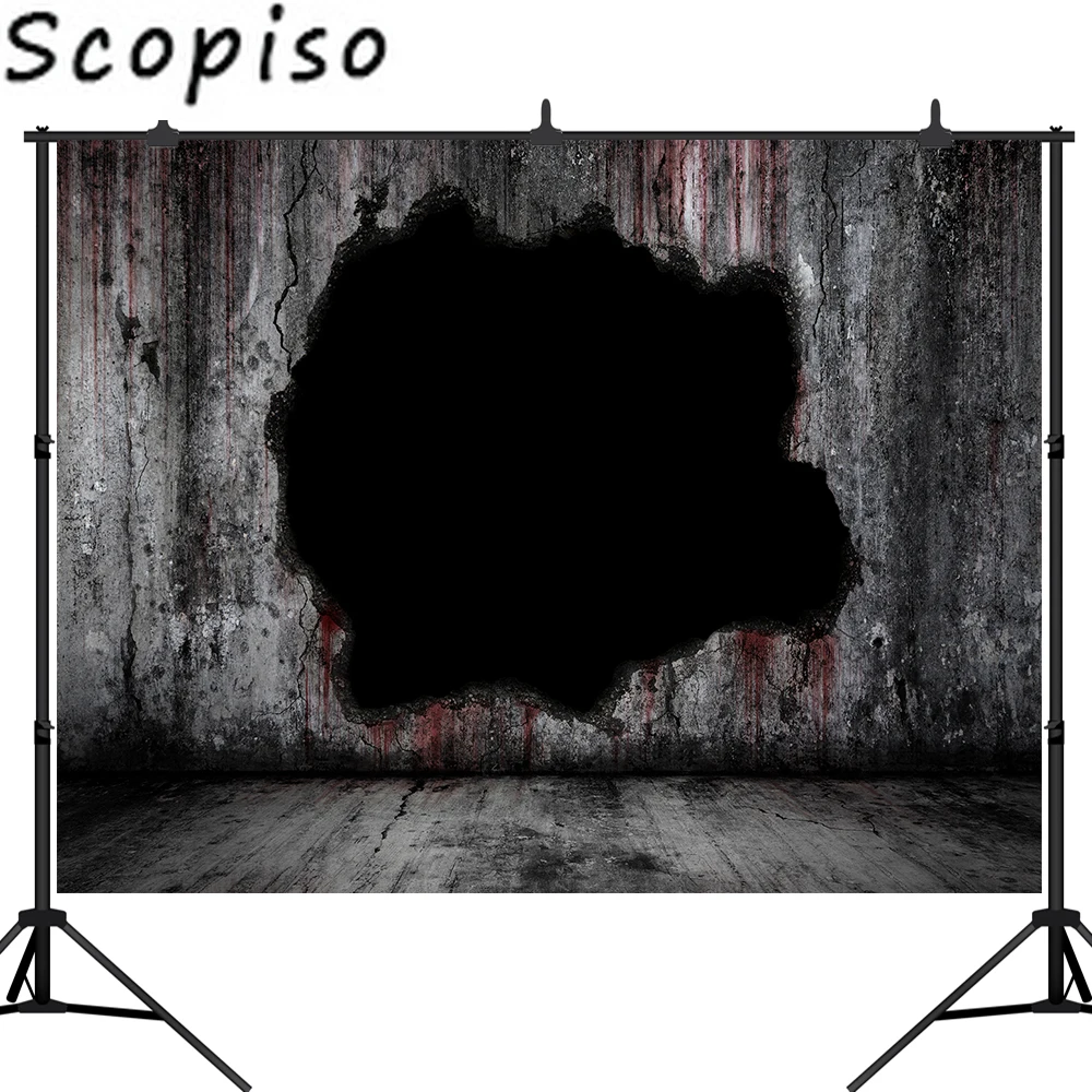 Scopiso Halloween Photography Backdrop Horror Dark Blood Wall Hole Wooden Floor Background Photo Studio Prop | Электроника