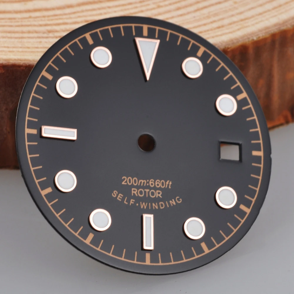 Детали часов, 30,4 мм черный стерильный циферблат из розового золота для Unitas ETA 2824 2836 автоматические движения