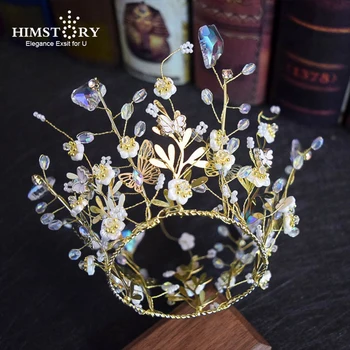 

Himstory Elegance Bridal AB Color Stones Hair Crown Handmade Headdress Wedding Dress Hair Accessories