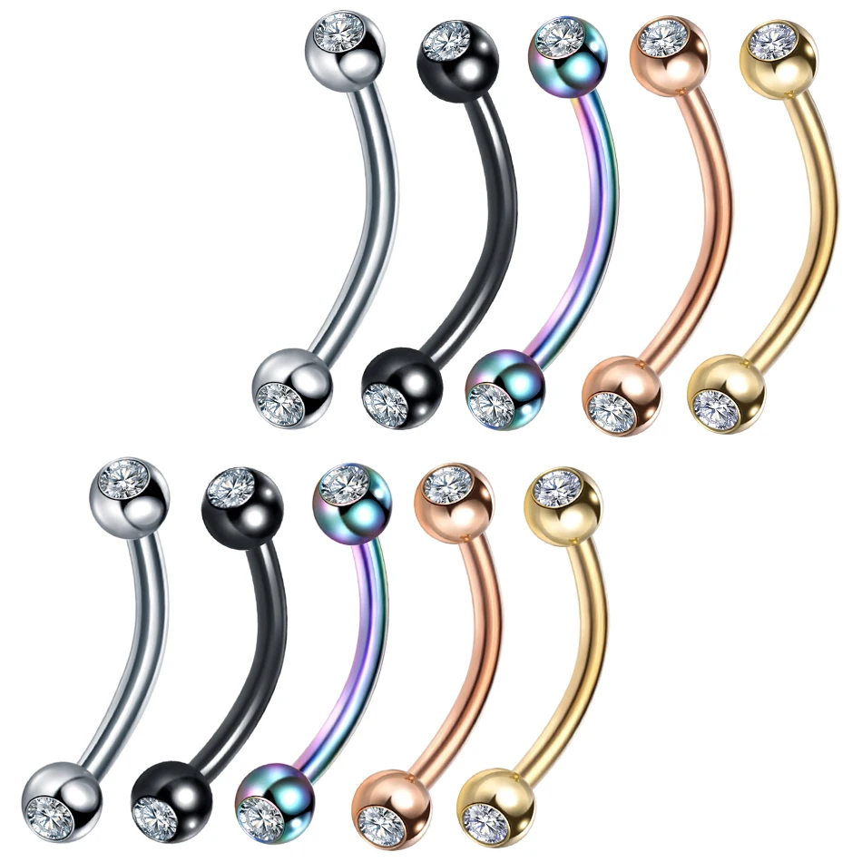 1Pc 8/10mm Surgical Steel Crystal Eyebrow Piercing 3mm Ball Curved Barbell Daith Helix Cartilage Earrings Body Jewelry | Украшения и