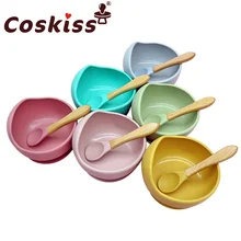 Coskiss – bol d'alimentation pour bébé en Silicone, vaisselle, cuillère étanche, vaisselle antidérapante, vaisselle en Silicone sans BPA 
