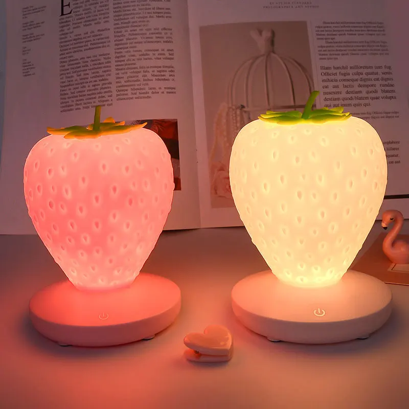 

Creative Strawberry Shape LED Night Light USB Rechargable Dimmable Bedroom Bedside Lamped Decorative Table Lamp Home Decor