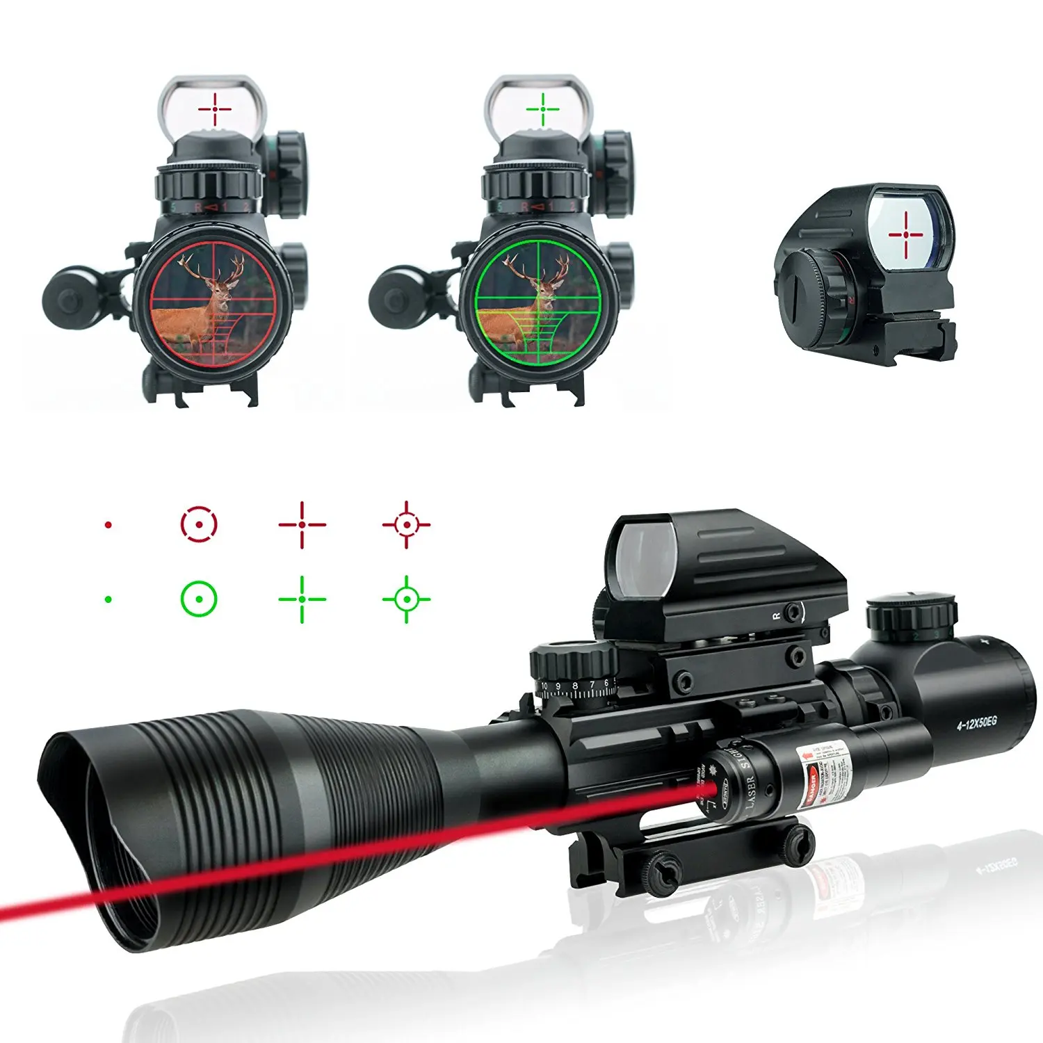 

Tactical 4-12X50 EG Riflescope Military 4 Reticle Holographic Red Green Dot Sight Red Laser Scope 20mm Rail