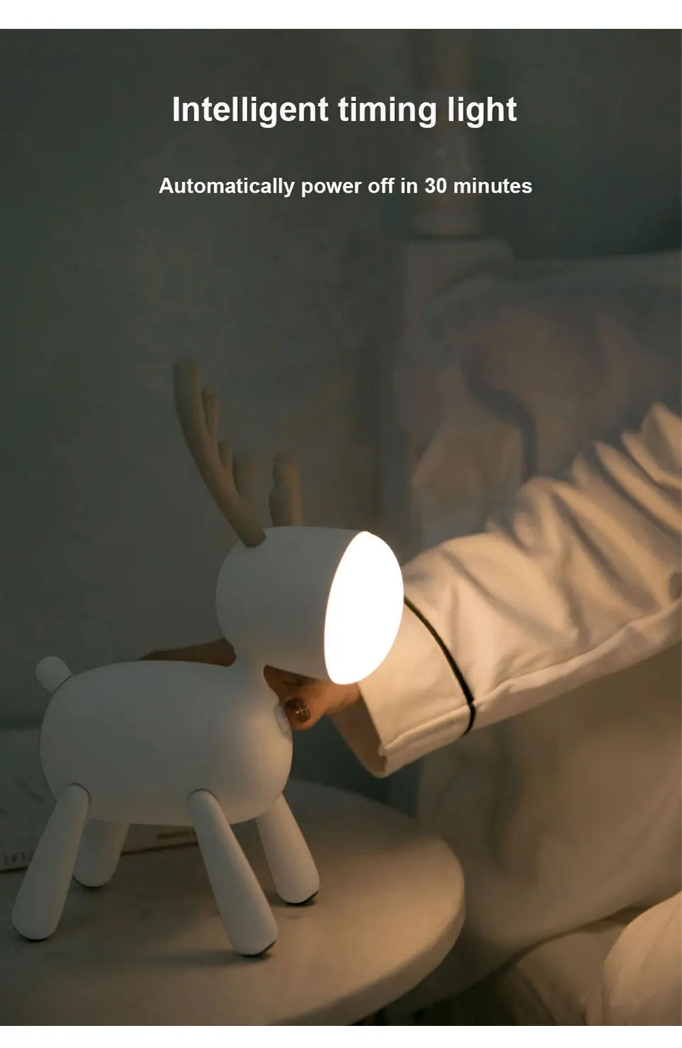 Светодиодный ночник с зарядкой от Usb с изображением лося, милый атмосферный светильник с изображением оленя, умный светильник с таймером, прекрасный светильник для чтения, настольная лампа, подарок