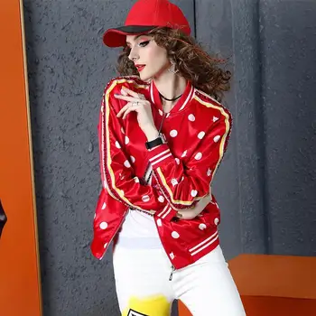 

Spring And Autumn Short Jacket Female Coat European Station 2020 New Beaded Baseball Uniform Polka Dot Printed Women Jackets