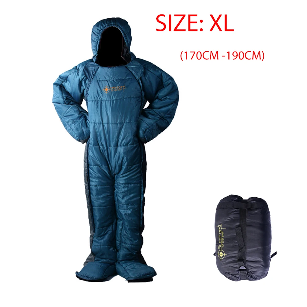 blue XL Спальный мешок, утолщенный, теплый, Одноместный, альпинистский, спальный мешок, гуманоидный, спальный мешок с мешком для внутреннего и наружного туризма, кемпинга - Цвет: blue XL