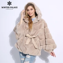 Шуба из меха бобра зимние пальто с мехом модные новые женские туфли на кроличьем меху пальто Повседневное кролика пальто с капот Твердые Настоящее кролика пальто с мехом с круглым вырезом