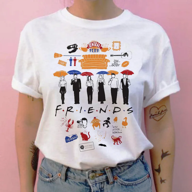 

Summer Plus Size Girl T-shirt Friends TV Program T-Shirt Top Harajuku Cartoon Casual T-shirt Letter Printing Short Sleeve