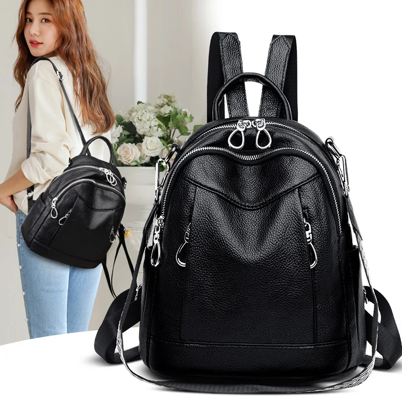 

New Style Leather Backpackage Bag 2019 Korean-style Fashion Portable Multi-Purpose Small Backpack Casual Versatile WOMEN'S Leath